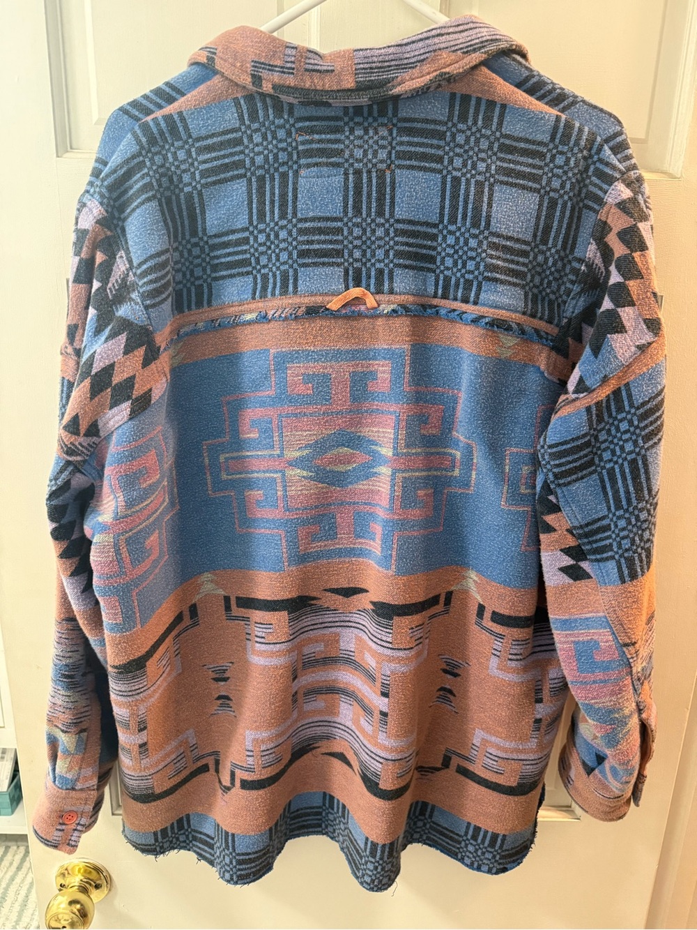 Free People Arizona Sky Knit Button-Up Pullover in Dusty Blue & Mauve - Picture 4 of 5